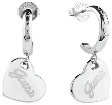Plieniniai auskarai su širdies pakabukais Vintage Guess JUBE05151JWRHWHT/U