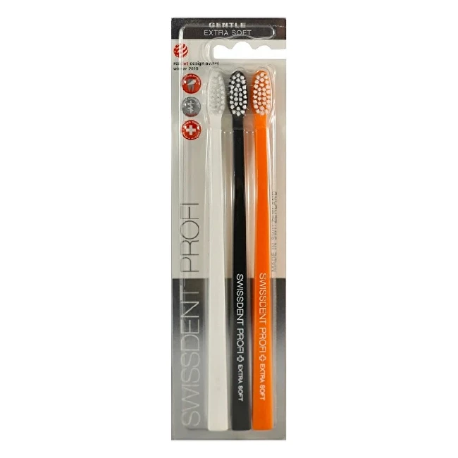 Swissdent Colours Gentle Extra-Soft Trio Toothbrushes ypač švelnūs dantų šepetėliai, spalva: Baltas, Juodas, Oranžinis, 3 vnt.