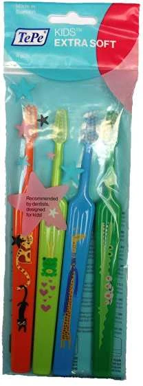 TePe Kids Extra Soft Dantų šepetėlis ypač minkšti dantų šepetėliai vaikams, 4 vnt. (spalva gali skirtis)