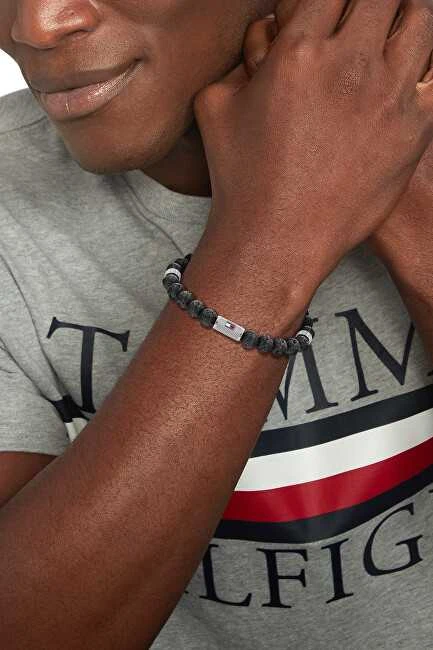 Tommy Hilfiger Černý korálkový náramek su lávového kamene 2790435