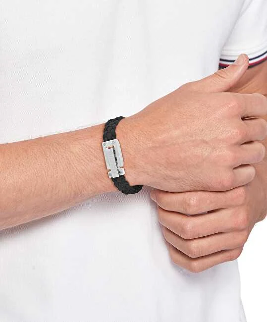 Tommy Hilfiger Černý kožený náramek pro muže 2790517