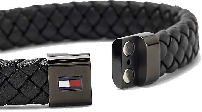 Tommy Hilfiger Juoda odinė apyrankė su plieniniu užsegimu 2790331