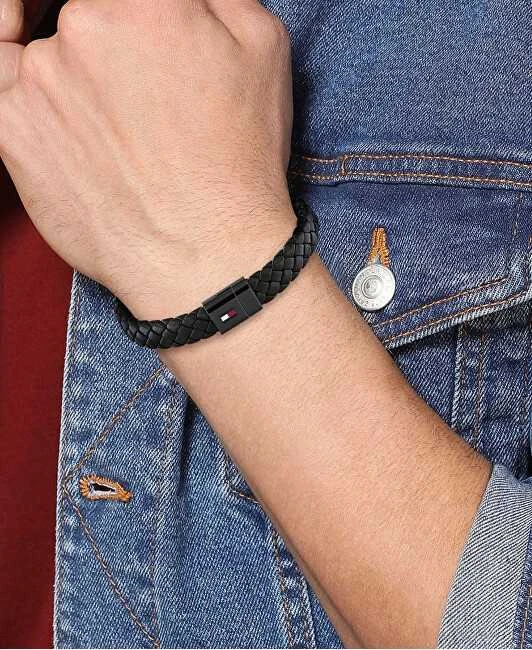 Tommy Hilfiger Juoda odinė apyrankė su plieniniu užsegimu 2790331
