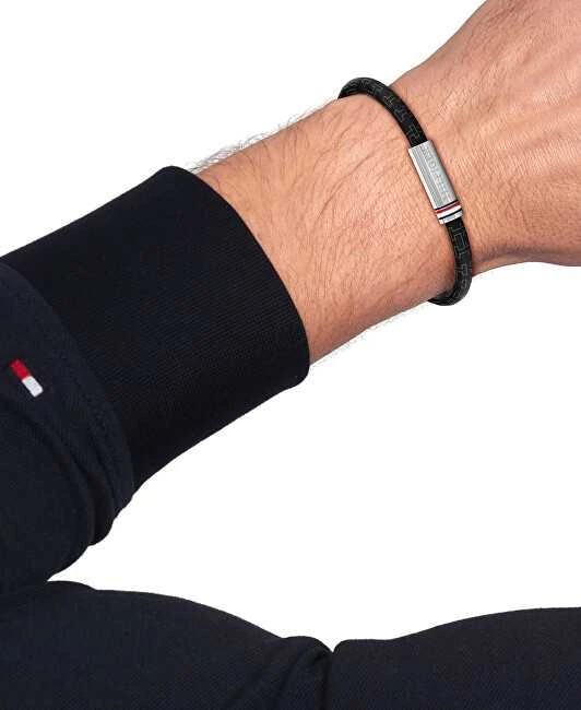 Tommy Hilfiger Juoda vyriška apyrankė iš dirbtinės odos su raštuota virvele 2790704