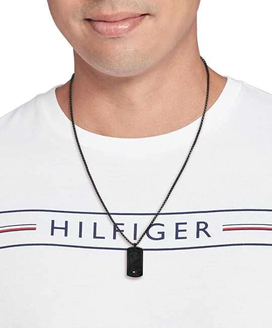 Tommy Hilfiger Juodas vyriškas karoliai su kariniu ženkleliu Jameson 2790629