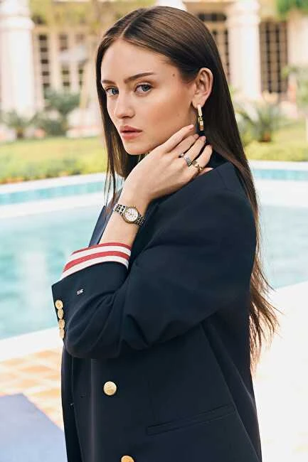 Tommy Hilfiger Stulbinantys auksu padengti žiedai su kristalais „Stripes 2781050“