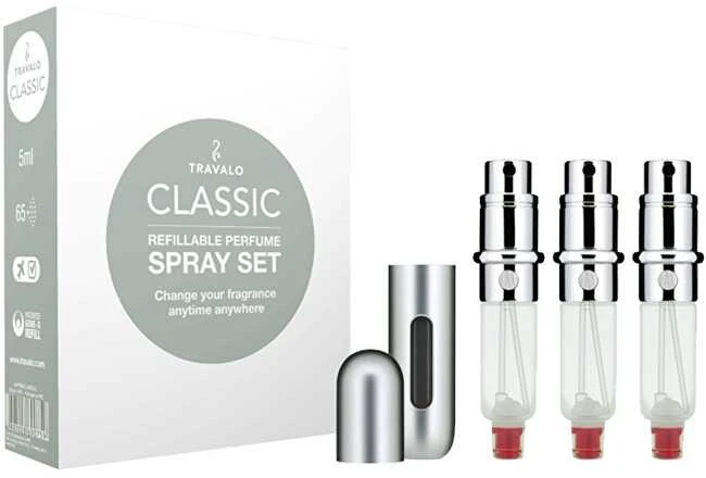 Travalo Classic HD SET Sidabrinis pildomų kvepalų buteliukų (atomaizerių) rinkinys, 3 x 5 ml