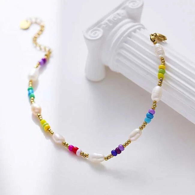 Troli Decent auksinis plated bracelet with genuine pearls and coloured beads