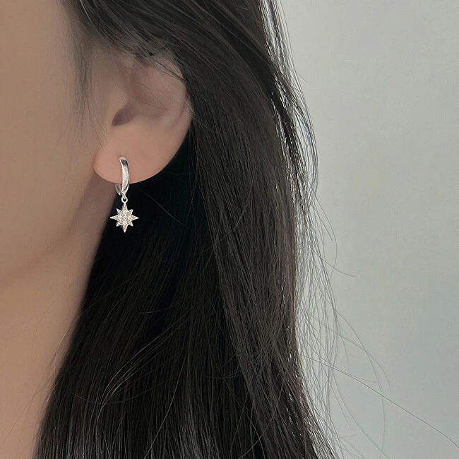 Troli Asymmetric earrings Star and moon with zircons