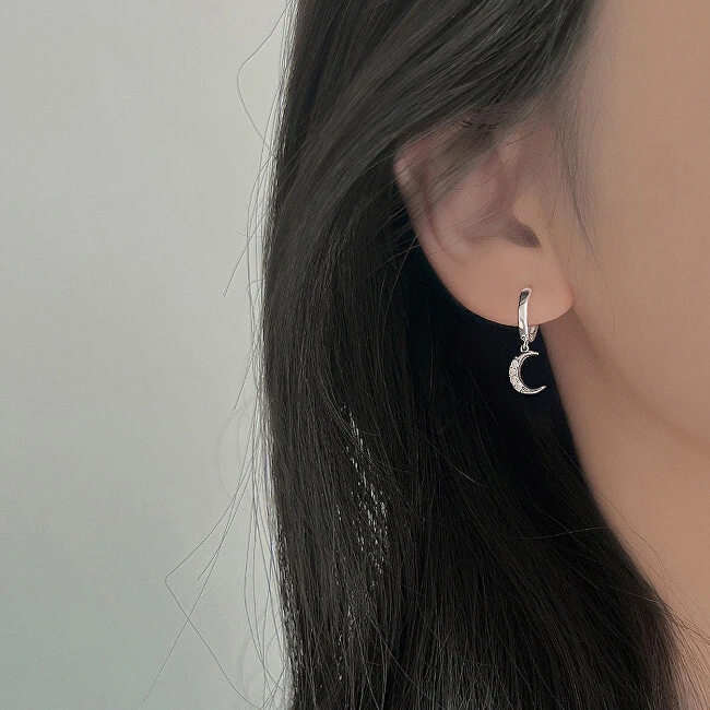Troli Asymmetric earrings Star and moon with zircons