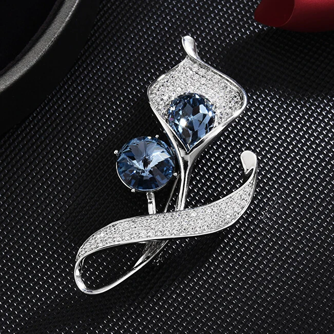 Troli Beautiful brooch with mėlynas crystals Sidabrinis
