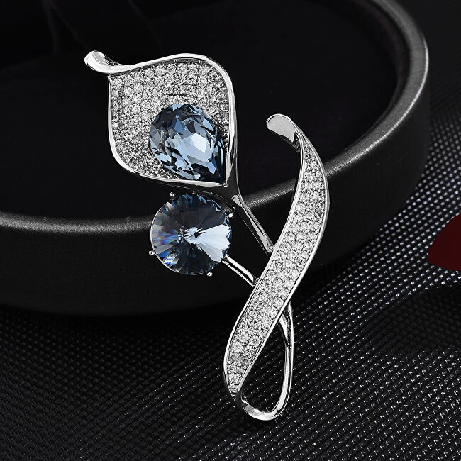 Troli Beautiful brooch with mėlynas crystals Sidabrinis