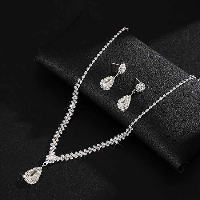 Troli Dazzling jewelry set with clear crystals (pakabukas, earrings)
