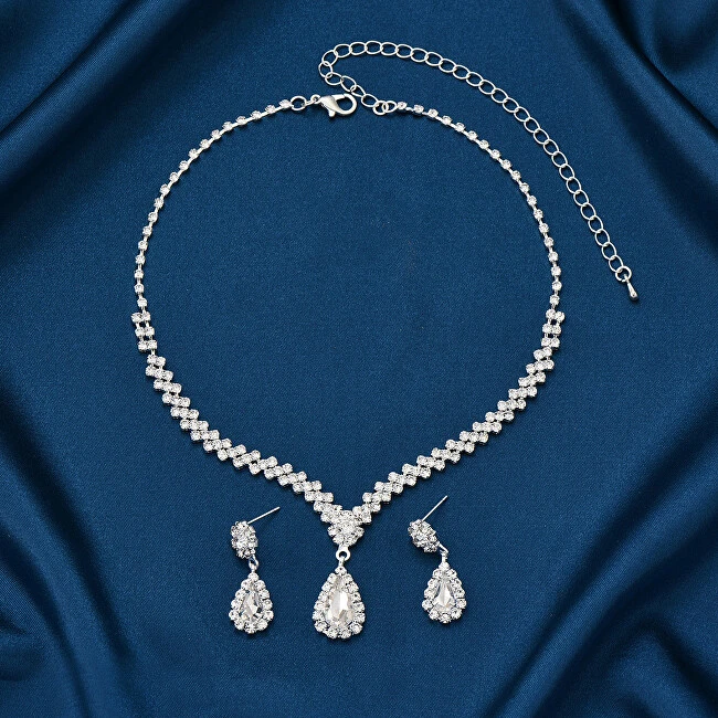 Troli Dazzling jewelry set with clear crystals (pakabukas, earrings)