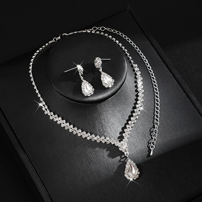 Troli Dazzling jewelry set with clear crystals (pakabukas, earrings)