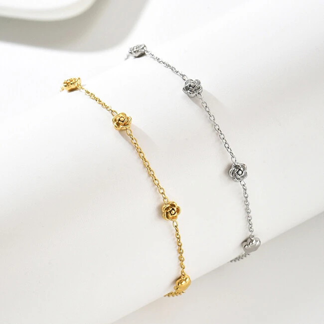 Troli Delicate steel bracelet with flowers Sidabrinis