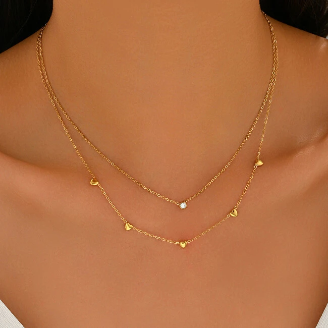 Troli Double auksinis-plated pakabukas with zircon and hearts Gold