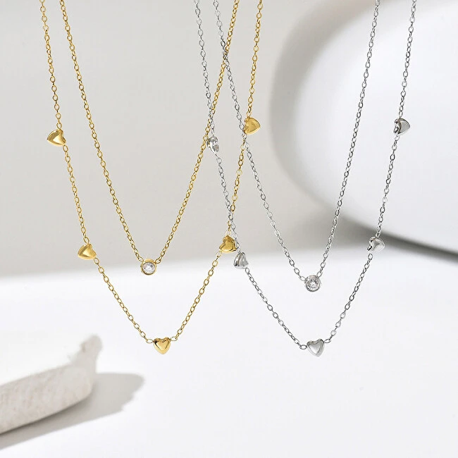 Troli Double auksinis-plated pakabukas with zircon and hearts Gold