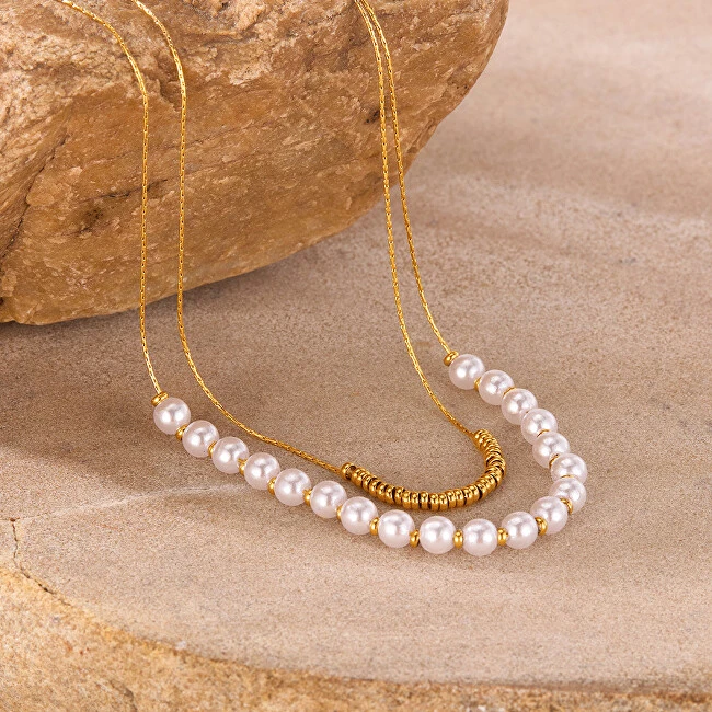Troli Double auksinis-plated pakabukas with synthetic pearls Gold