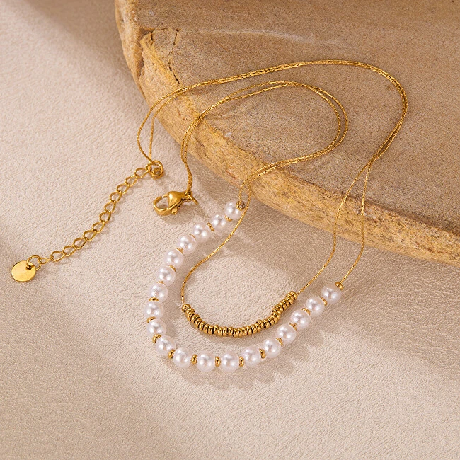 Troli Double auksinis-plated pakabukas with synthetic pearls Gold