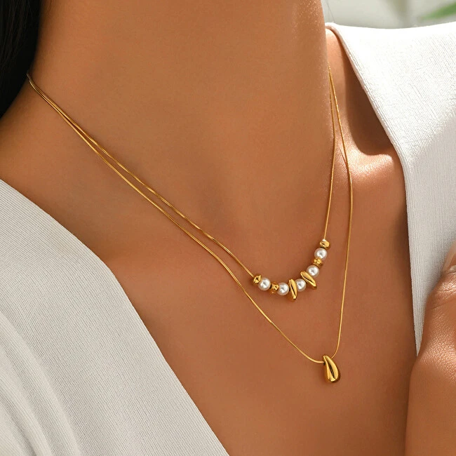 Troli Double Gold Plated Tear Drop Gold Necklace
