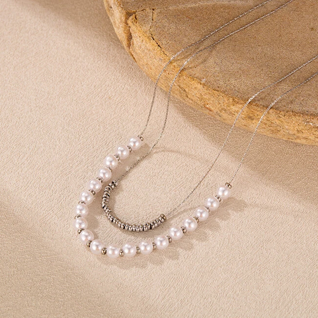Troli Double steel pakabukas with synthetic pearls Sidabrinis