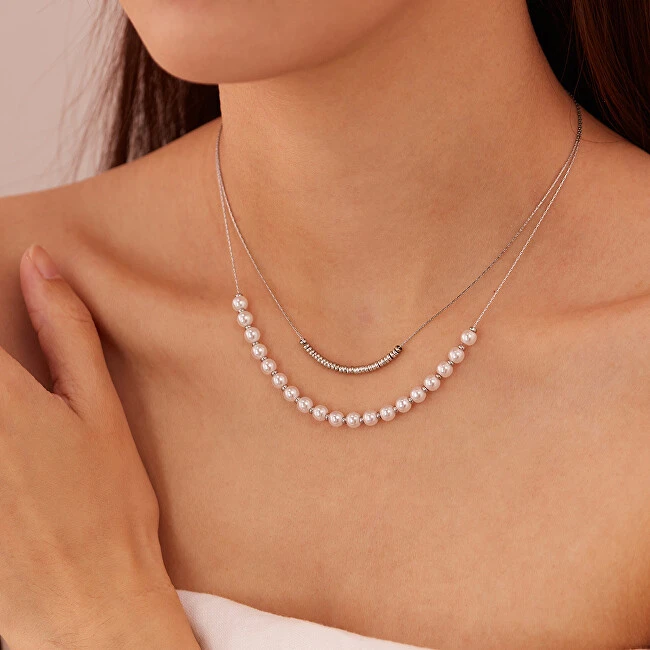Troli Double steel pakabukas with synthetic pearls Sidabrinis
