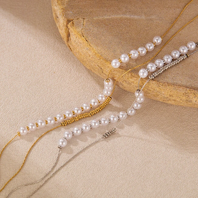 Troli Double steel pakabukas with synthetic pearls Sidabrinis