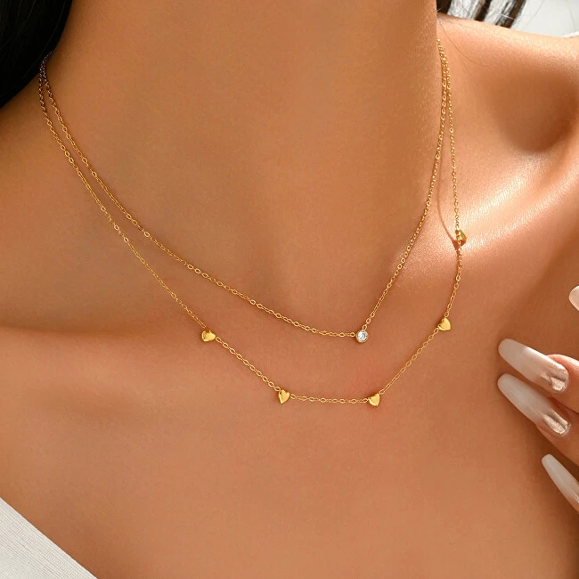 Troli Double steel pakabukas with zircon and hearts Sidabrinis
