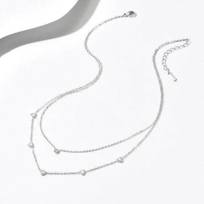 Troli Double steel pakabukas with zircon and hearts Sidabrinis