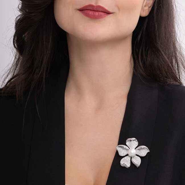 Troli Elegantiška sagė su dirbtiniais perlais ir kristalais, sidabruota