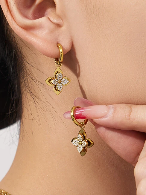 Troli Gold-plated 2in1 earrings Four-leaf clover with zircons