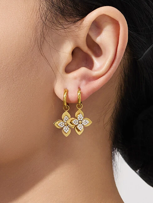Troli Gold-plated 2in1 earrings Four-leaf clover with zircons