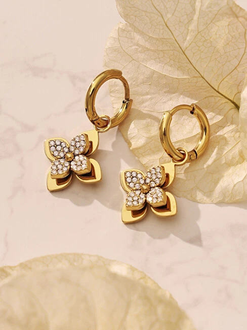 Troli Gold-plated 2in1 earrings Four-leaf clover with zircons