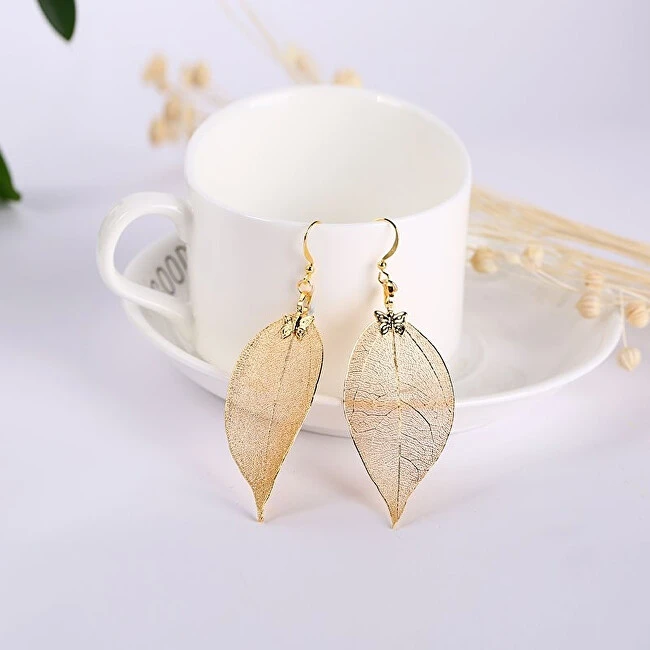 Troli Gold-plated earrings Laurel leaves with a bow tie Laurel