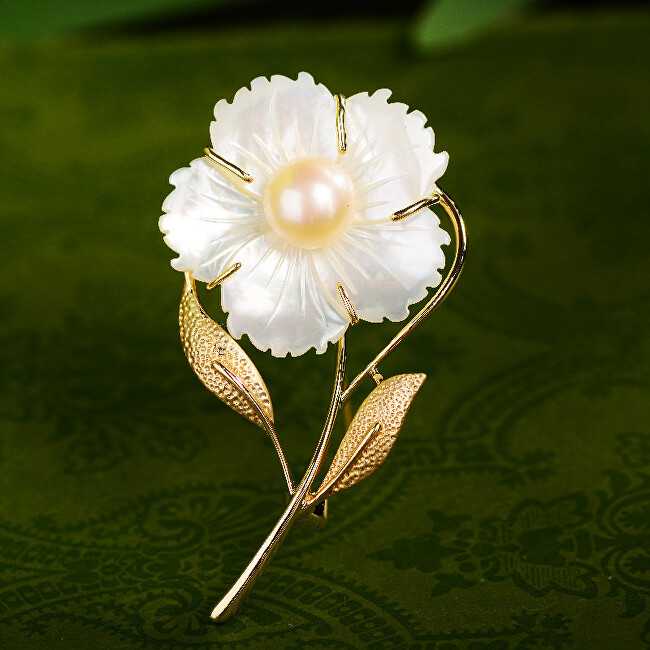 Troli Gold plated brooch with genuine pearl Flower Gold