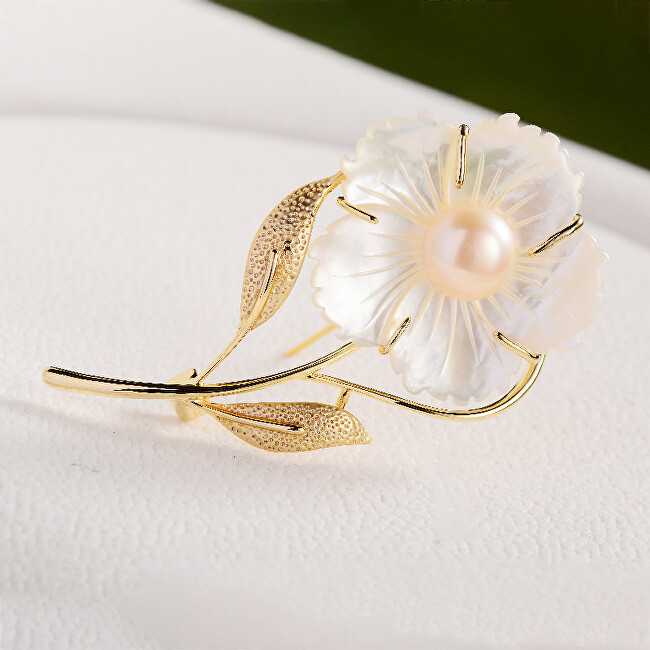 Troli Gold plated brooch with genuine pearl Flower Gold