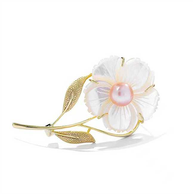 Troli Gold plated brooch with genuine pearl Flower Gold