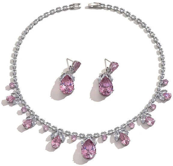 Troli Jewelry set with pink zircons Drop (pakabukas, earrings)
