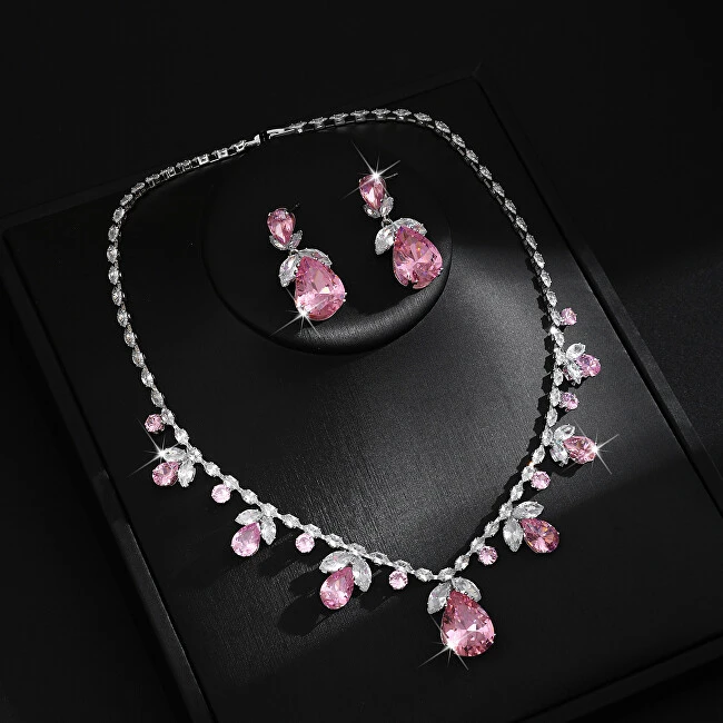 Troli Jewelry set with pink zircons Drop (pakabukas, earrings)