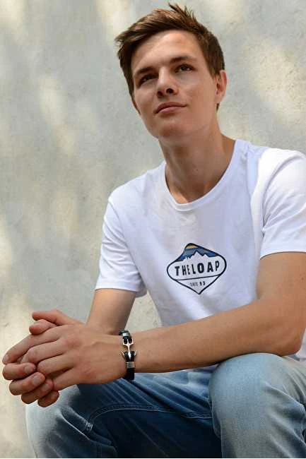 Troli Juoda odinė apyrankė su plieniniu inkaru Swater