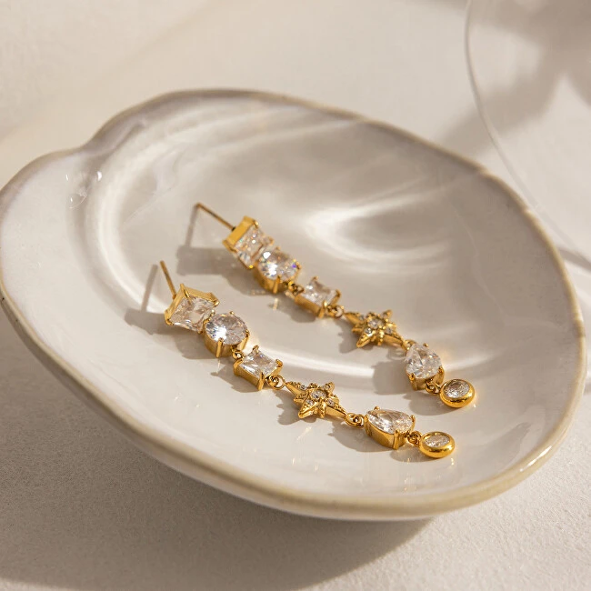 Troli Long auksinis-plated earrings with clear zircons Gold