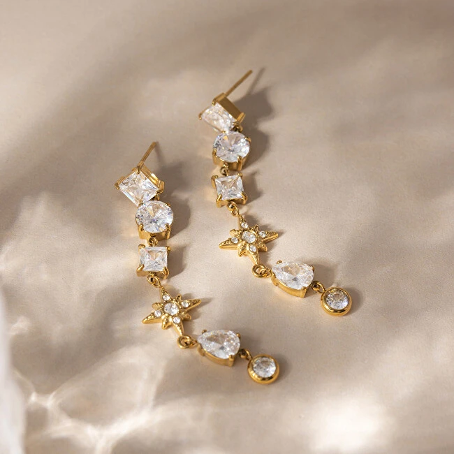 Troli Long auksinis-plated earrings with clear zircons Gold