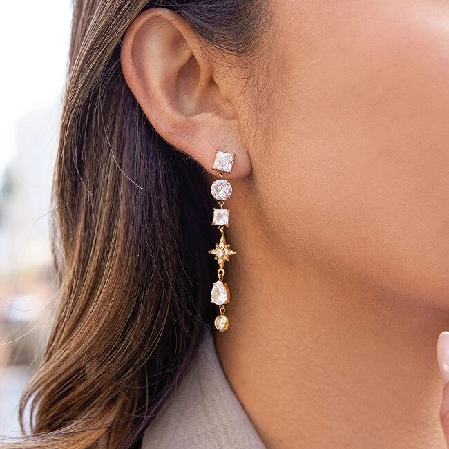 Troli Long auksinis-plated earrings with clear zircons Gold