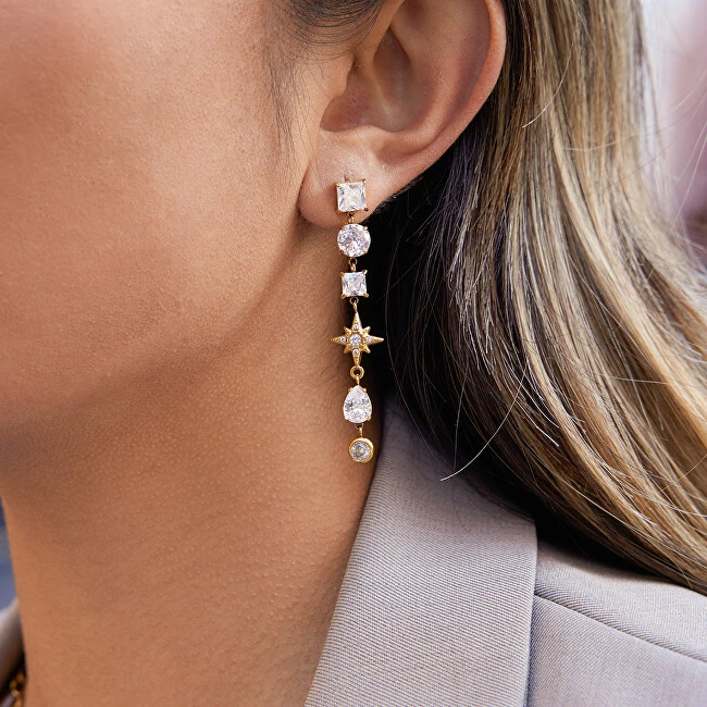 Troli Long auksinis-plated earrings with clear zircons Gold