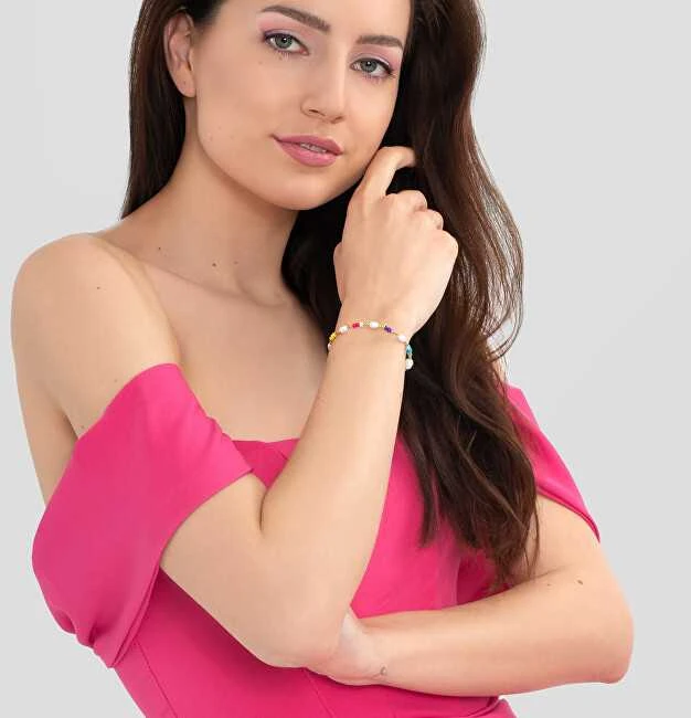 Troli Decent auksinis plated bracelet with genuine pearls and coloured beads