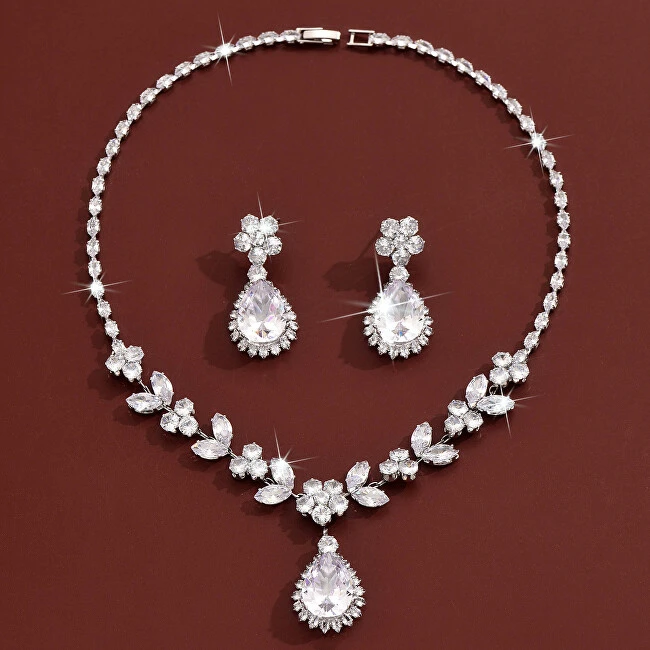 Troli Set of charming jewelry with zircons (pakabukas, earrings)