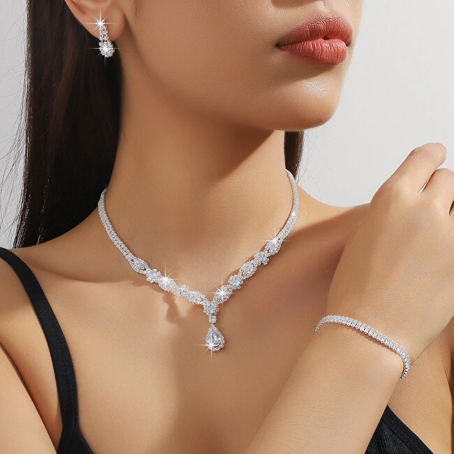 Troli Set of elegant jewelry with crystals (pakabukas, earrings)