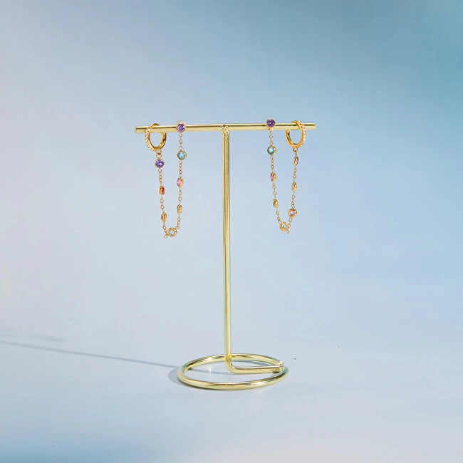 Troli Single chain earring with colored crystals Gold