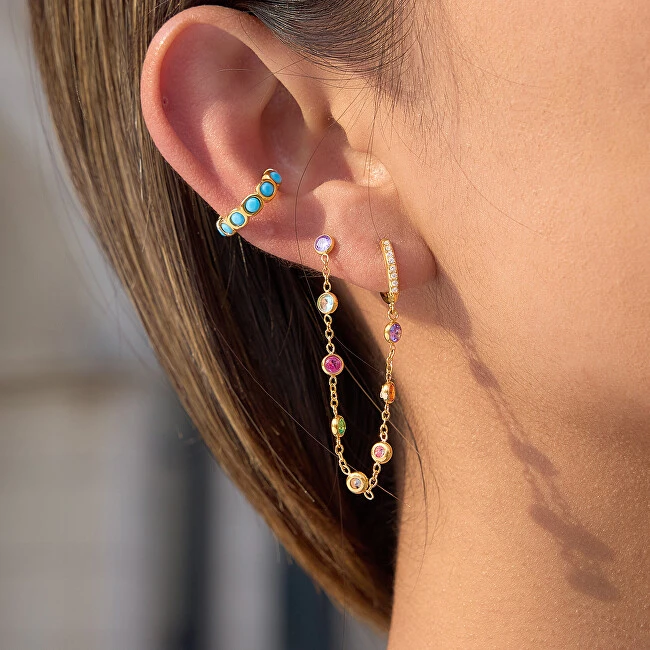 Troli Single chain earring with colored crystals Gold